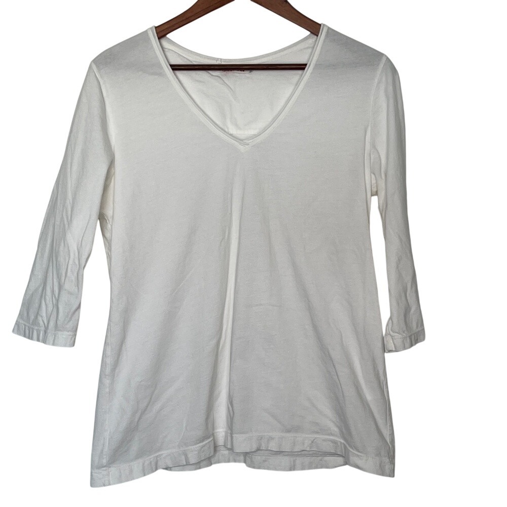 Johnny Was JWLA White Cotton V-Neck 3/4 Sleeve Tee Top Women's Large
